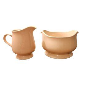 Vintage Mono Rings Peach Melba Stoneware - Sugar and Creamer - Oven Safe